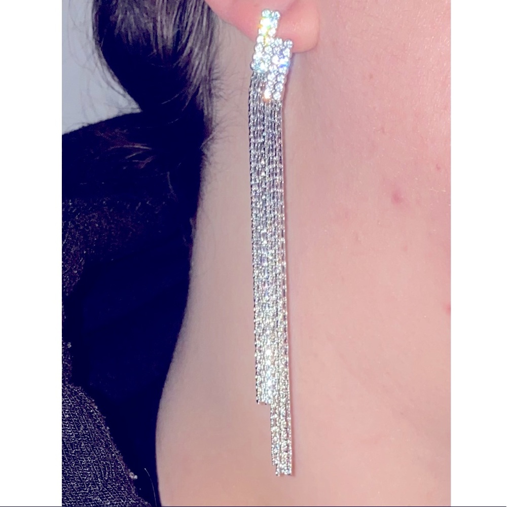 Silver diamond drop earrings